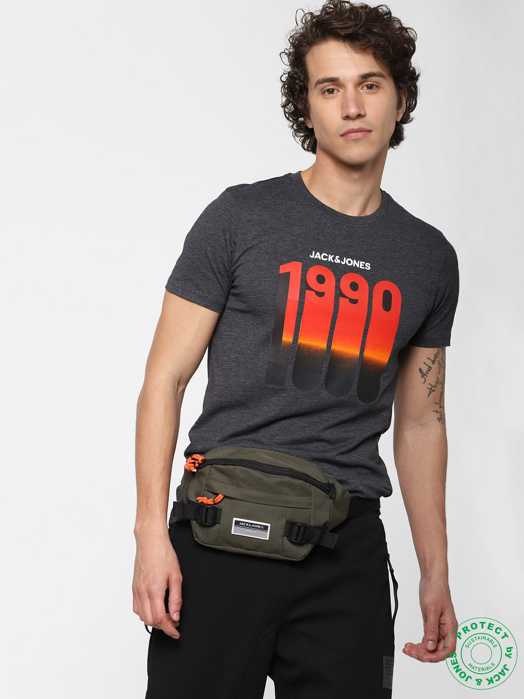 Black Logo Print Crew Neck T-shirt - S