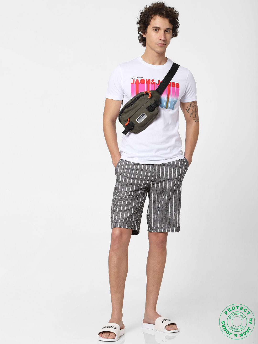 White Logo Print Crew Neck T-shirt - S