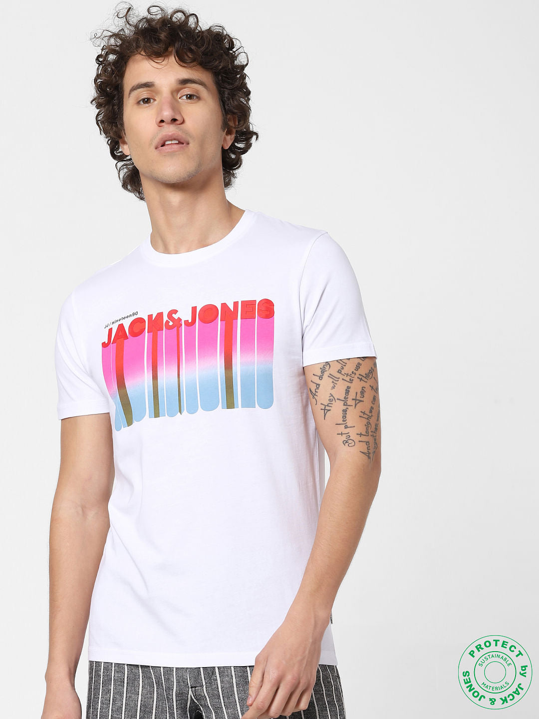 White Logo Print Crew Neck T-shirt
