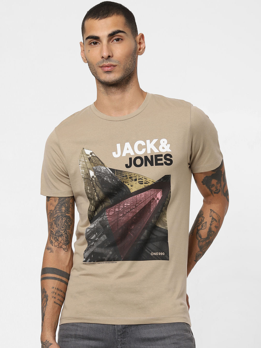 Brown Logo Print Crew Neck T-shirt