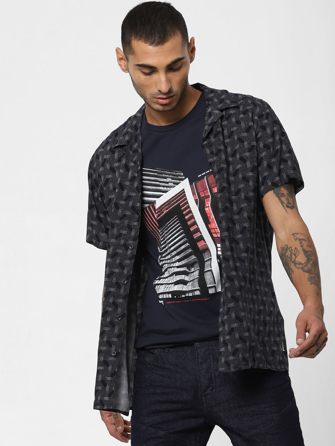 Blue Logo Print Crew Neck T-shirt - S