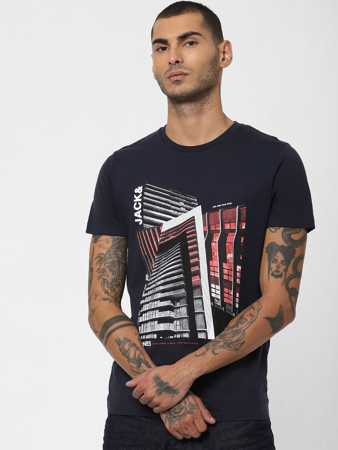 Blue Logo Print Crew Neck T-shirt