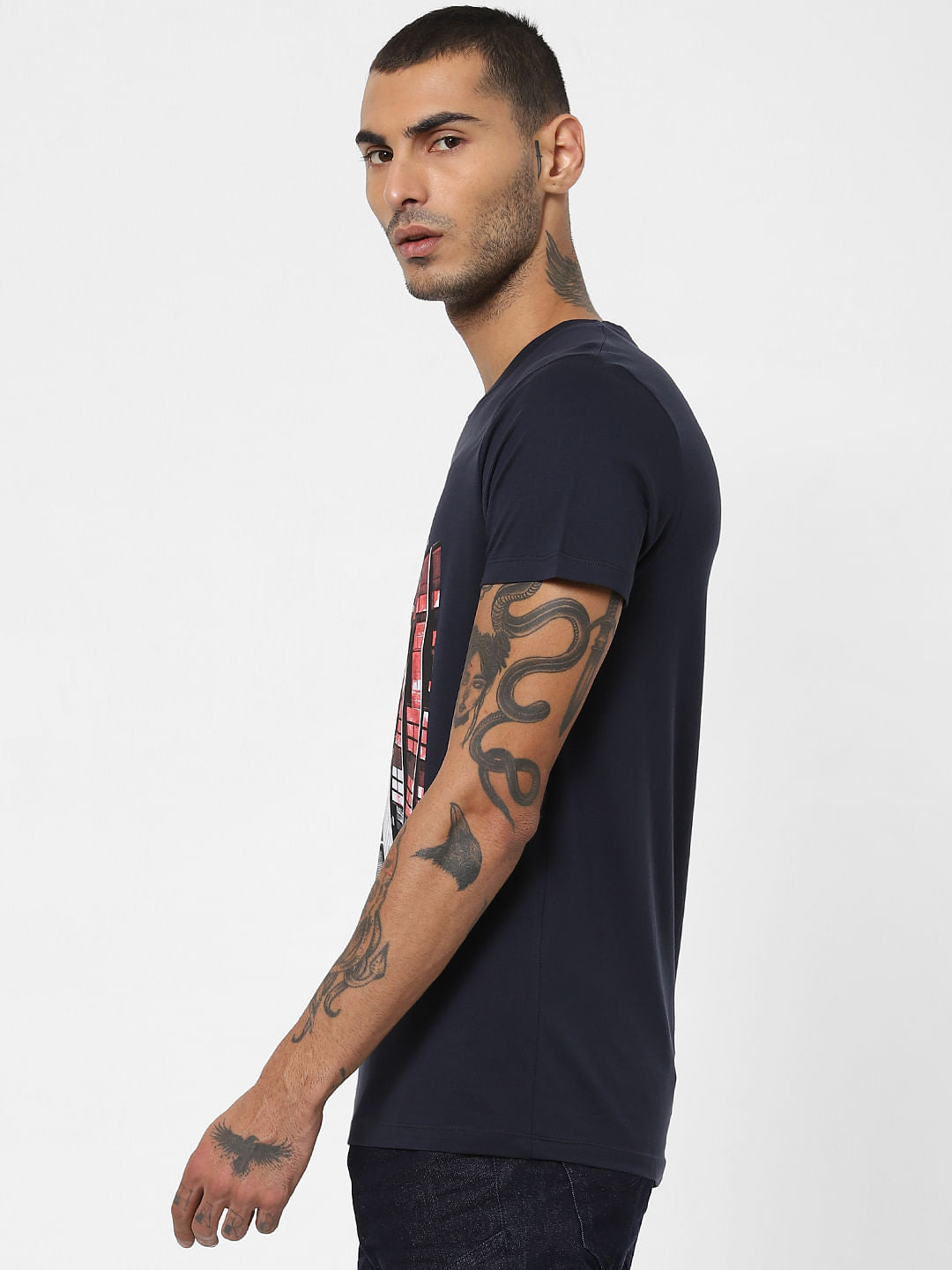 Blue Logo Print Crew Neck T-shirt