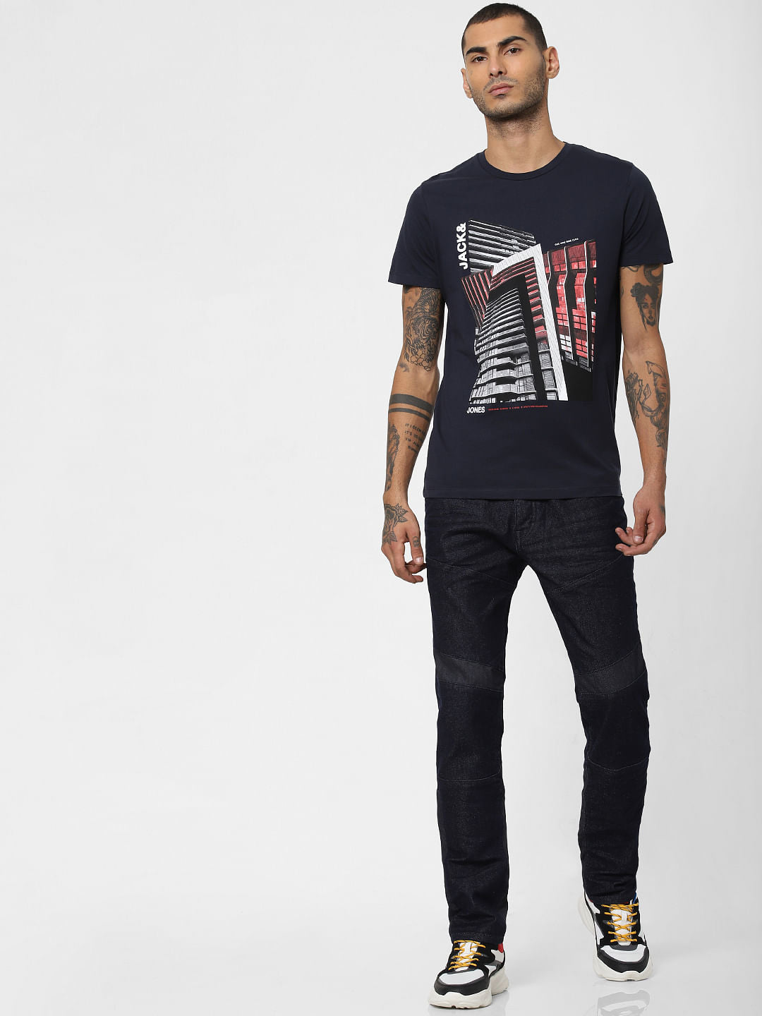 Blue Logo Print Crew Neck T-shirt