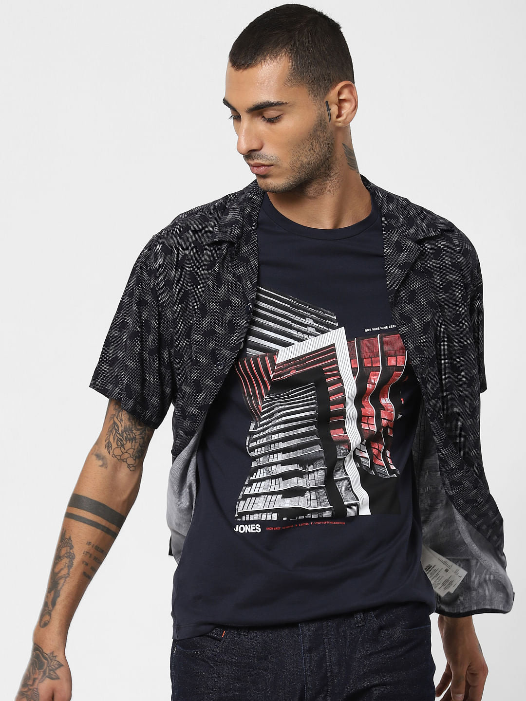 Blue Logo Print Crew Neck T-shirt
