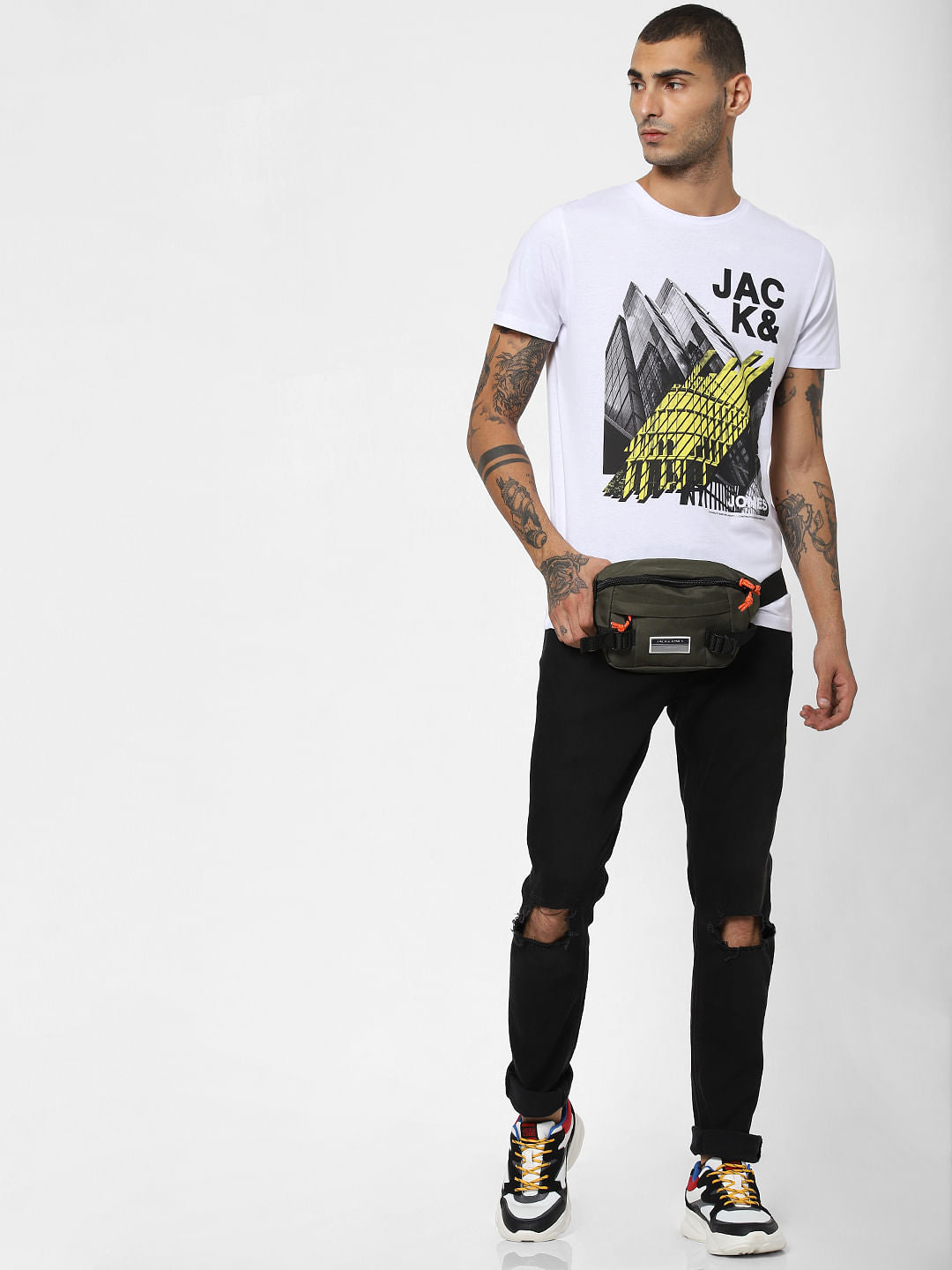 White Logo Print Crew Neck T-shirt - S