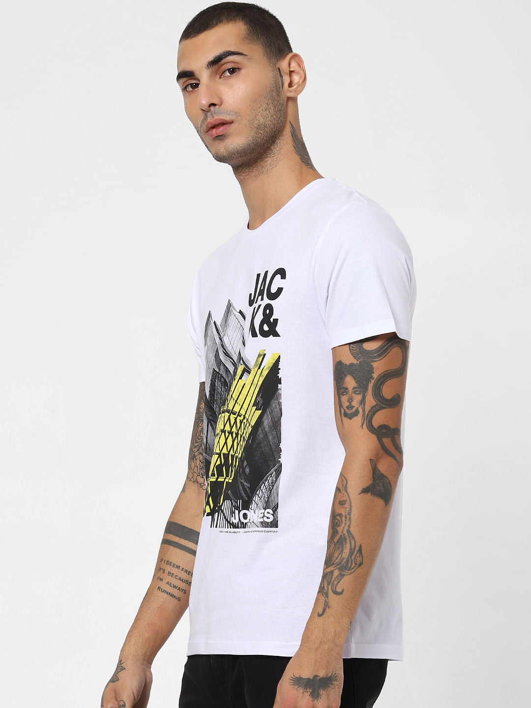 White Logo Print Crew Neck T-shirt
