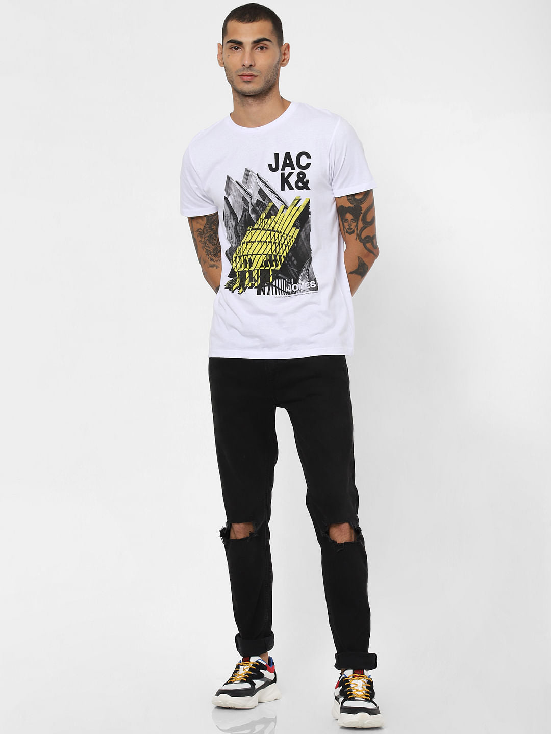 White Logo Print Crew Neck T-shirt