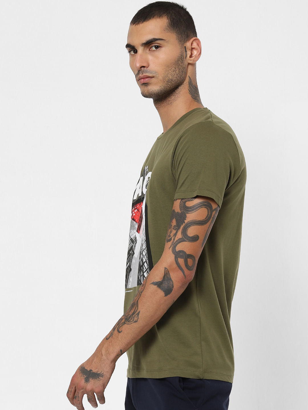 Green Logo Print Crew Neck T-shirt