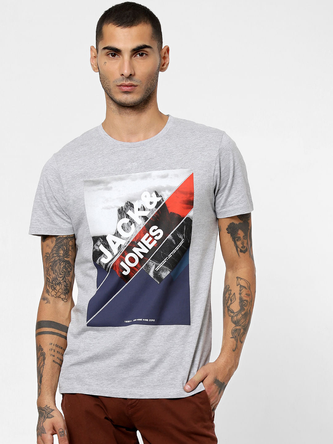 Grey Logo Print Crew Neck T-shirt