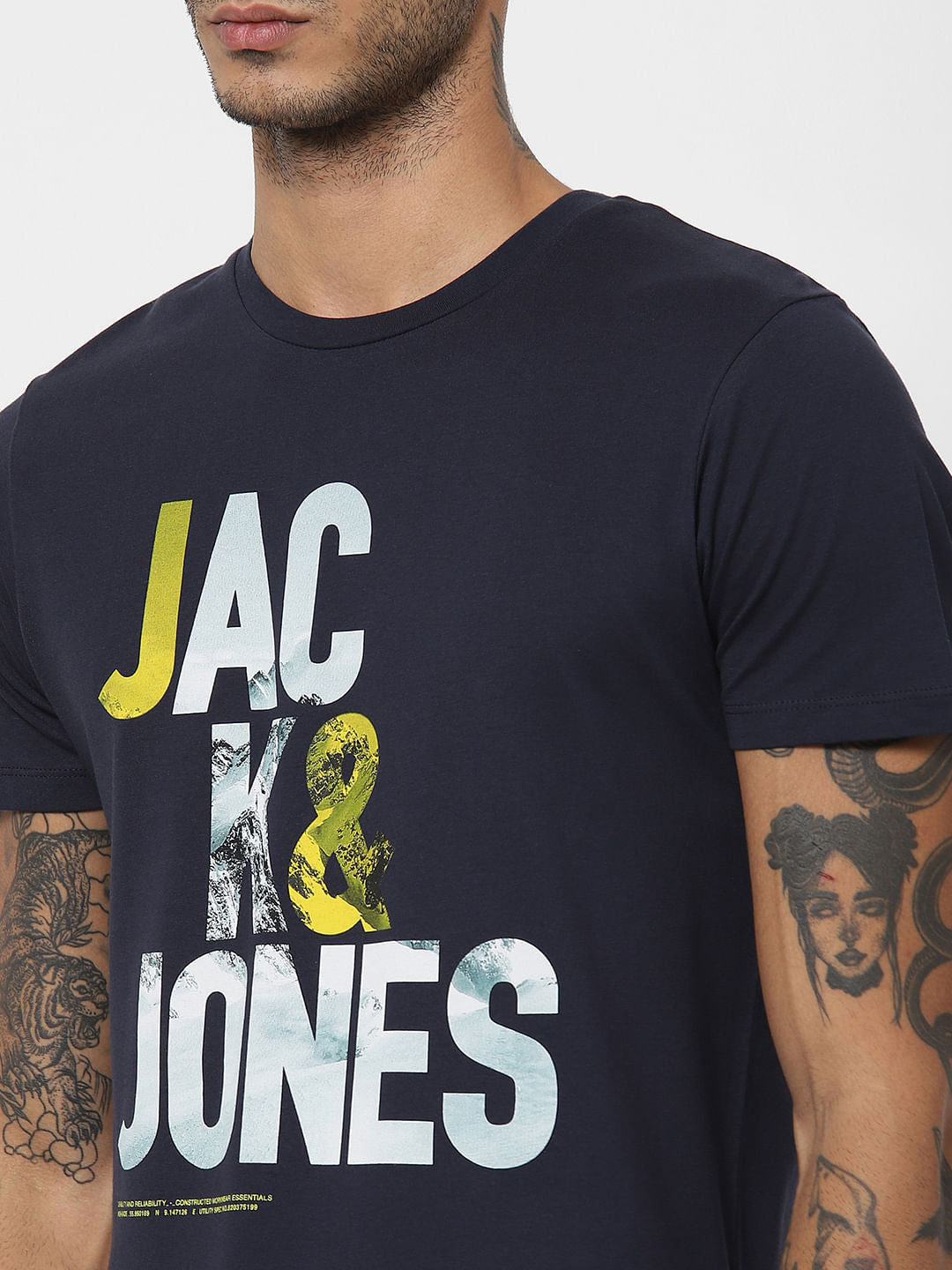 Navy Blue Text Print Crew Neck T-shirt