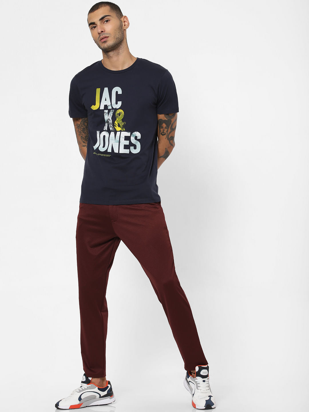 Navy Blue Text Print Crew Neck T-shirt
