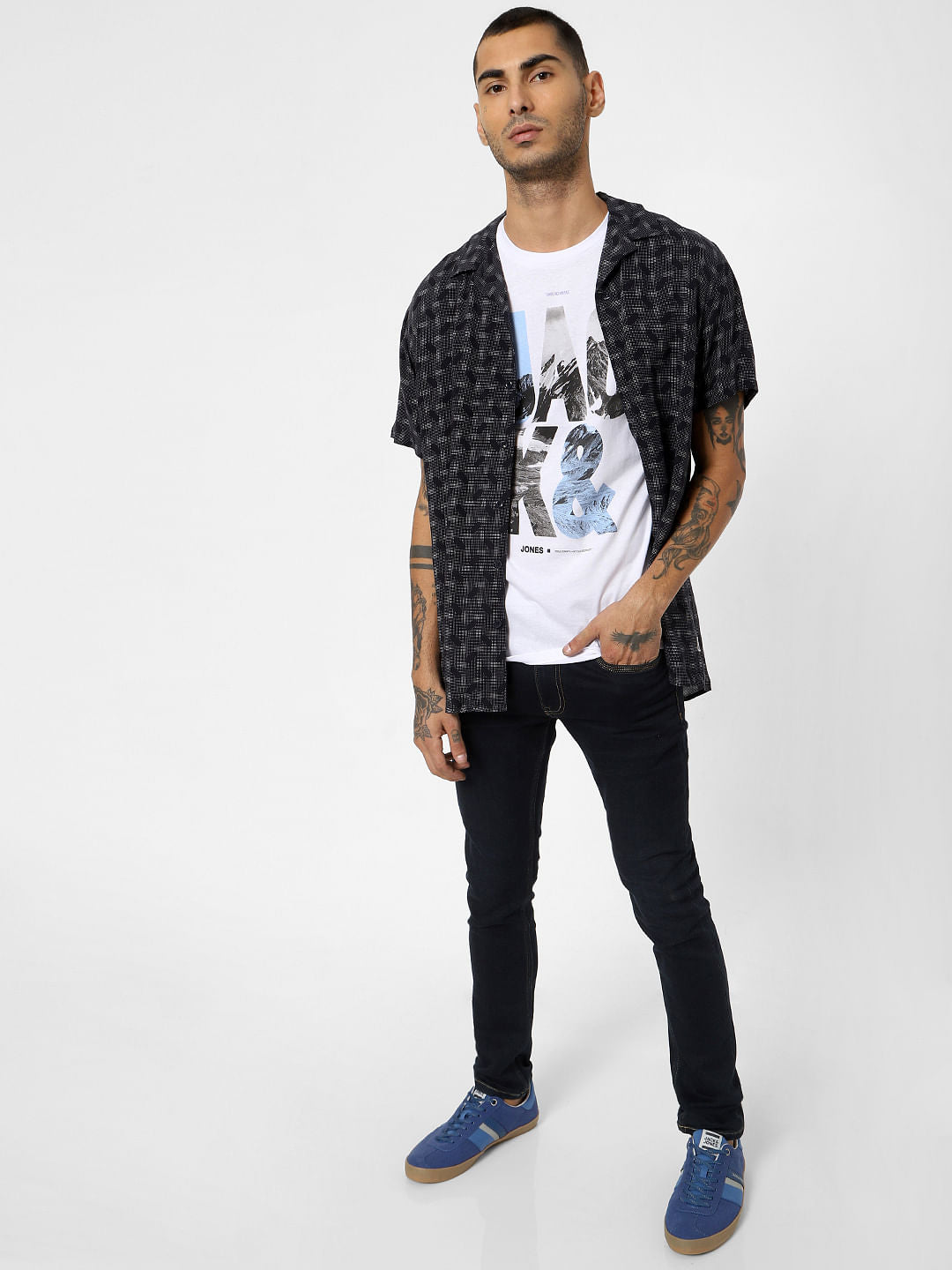White Text Print Crew Neck T-shirt - S