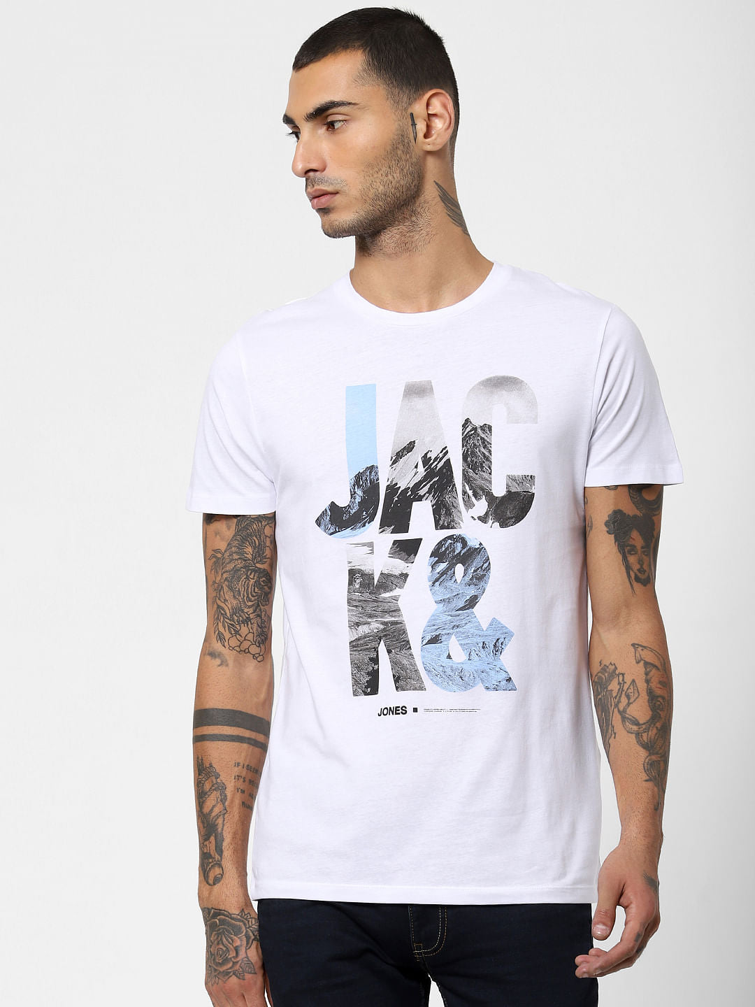 White Text Print Crew Neck T-shirt