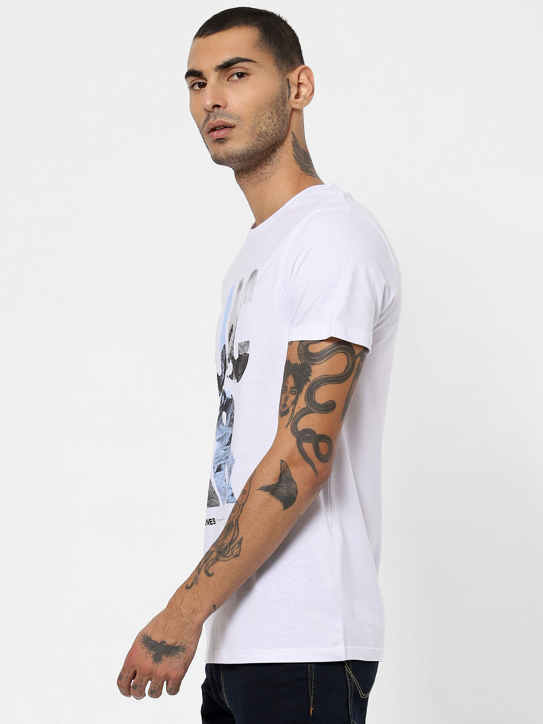 White Text Print Crew Neck T-shirt