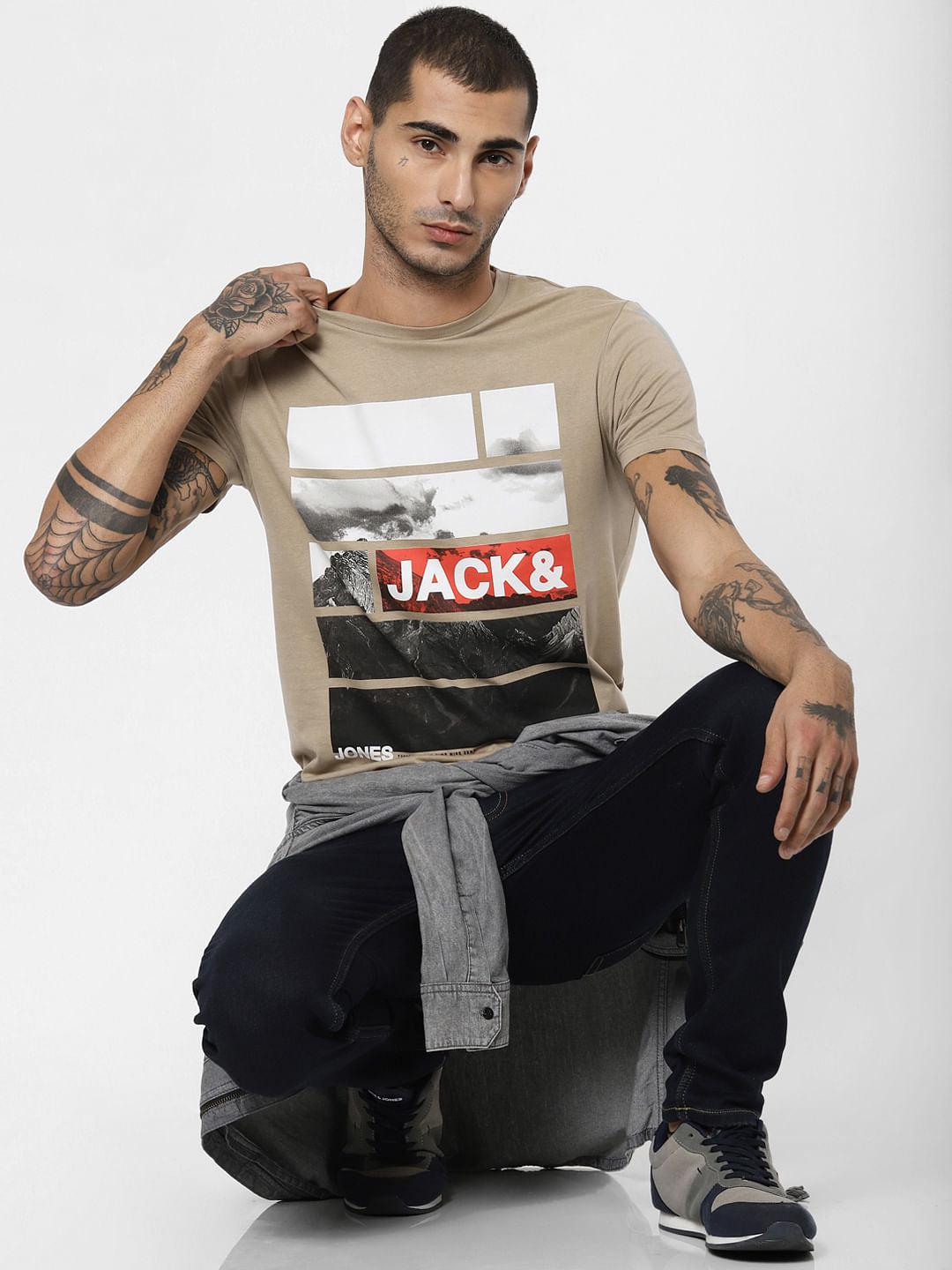 Brown Logo Patch Print T-shirt - S