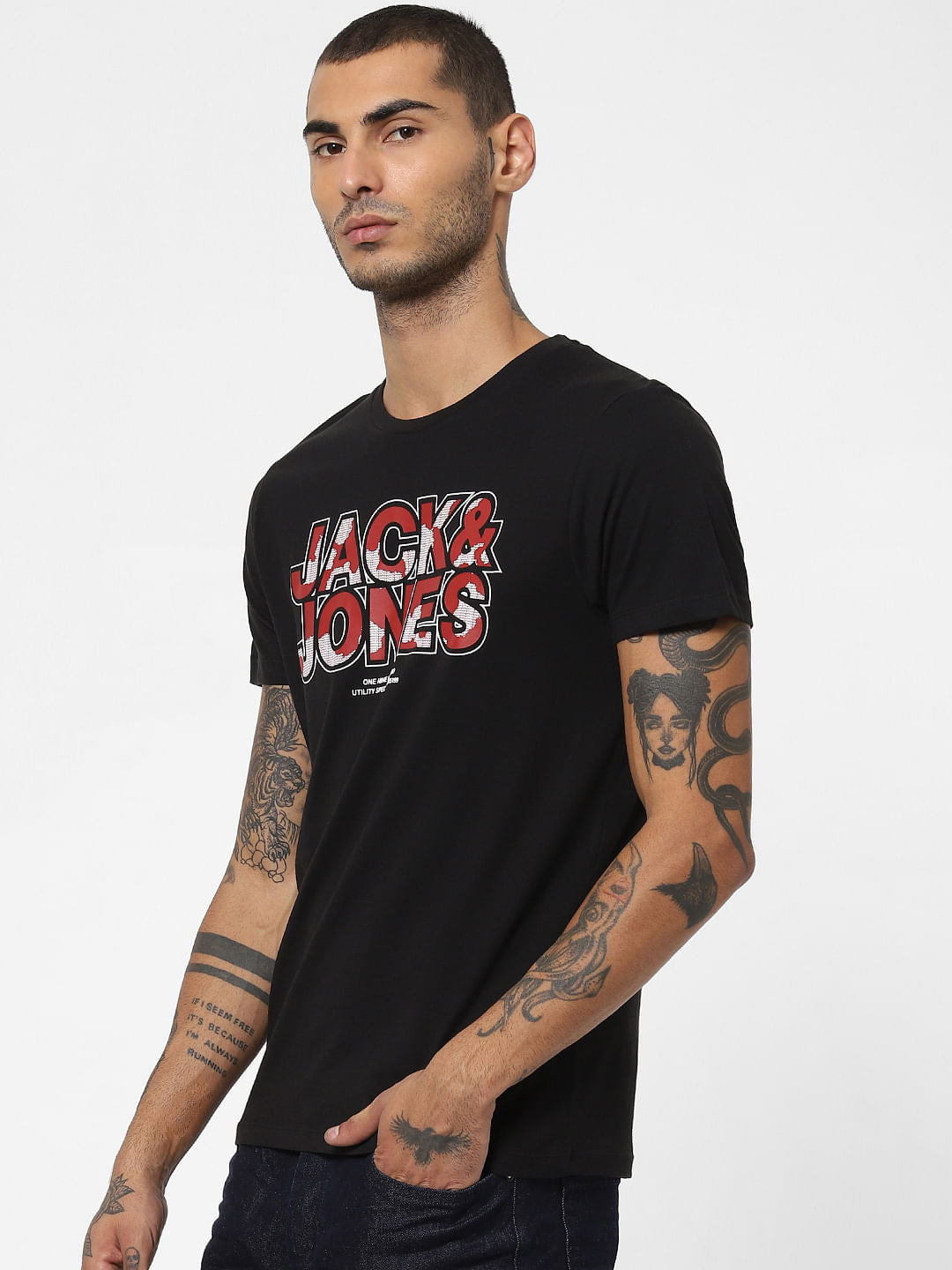 Black Logo Print Crew Neck T-shirt