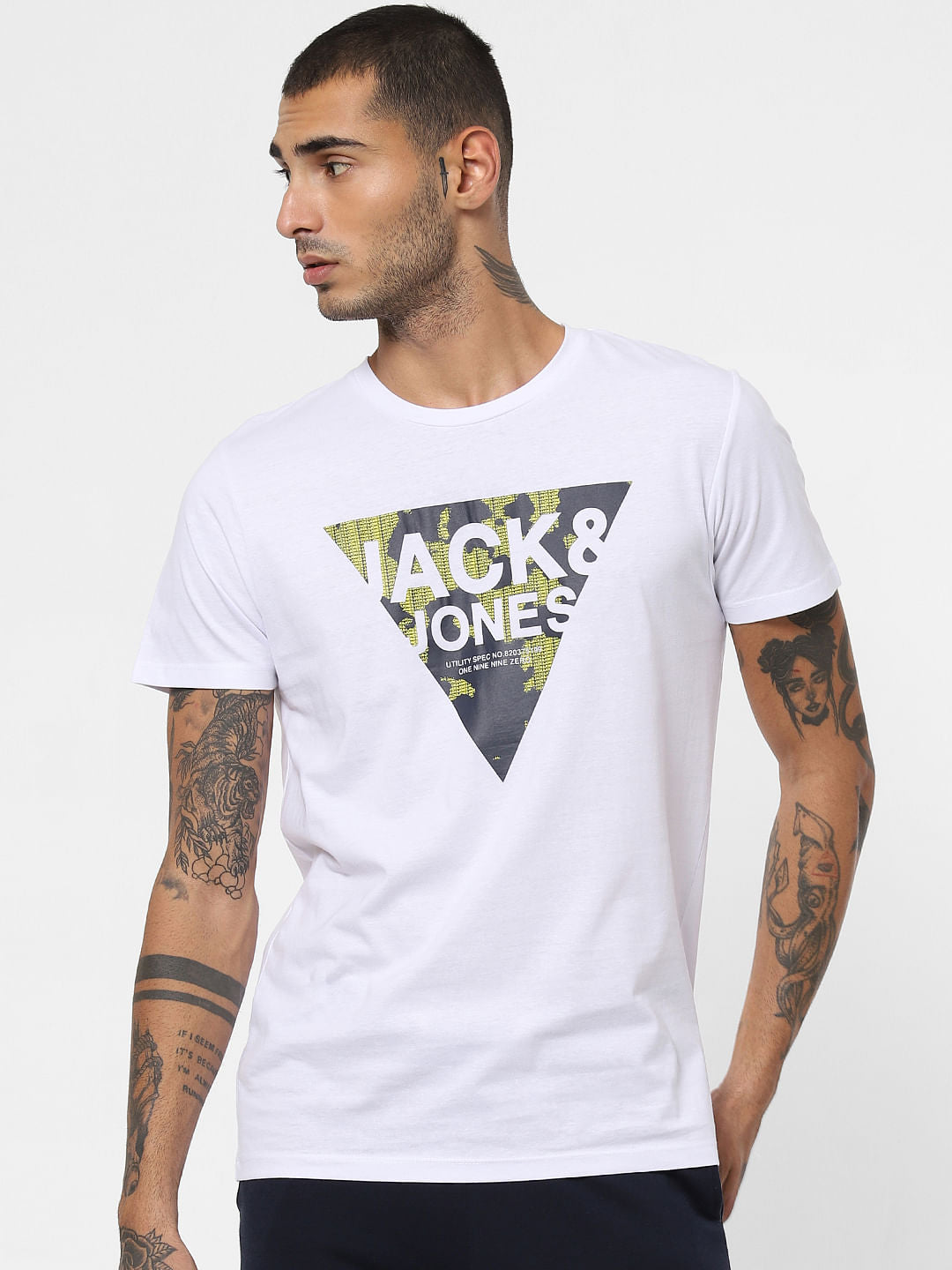 White Logo Print Crew Neck T-shirt