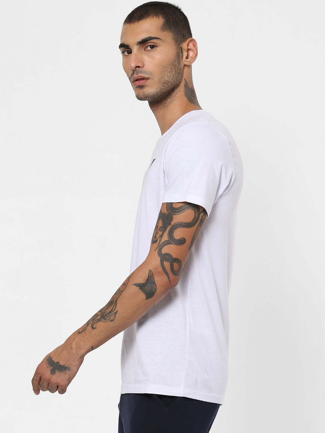 White Logo Print Crew Neck T-shirt