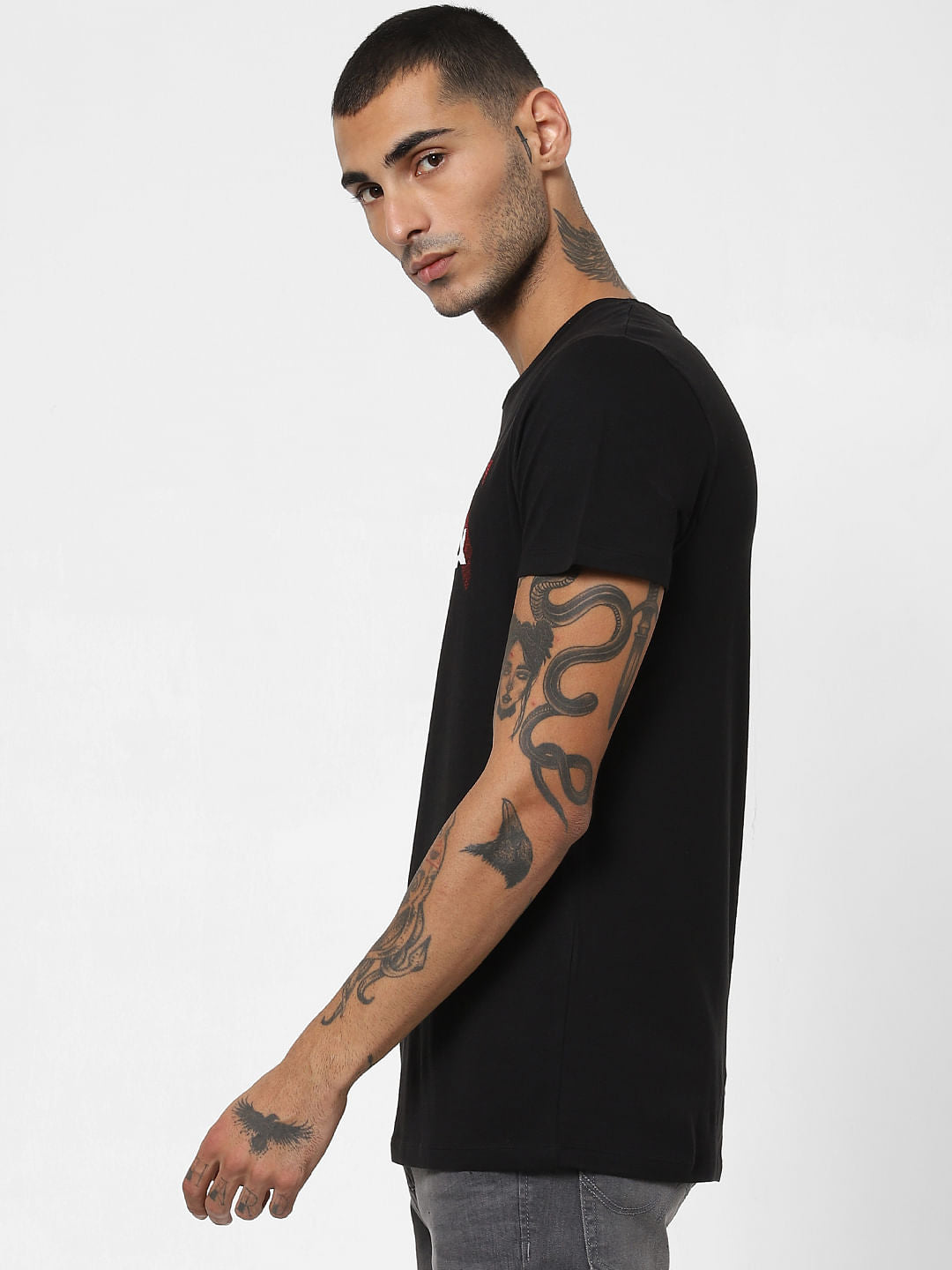 Black Logo Print Crew Neck T-shirt
