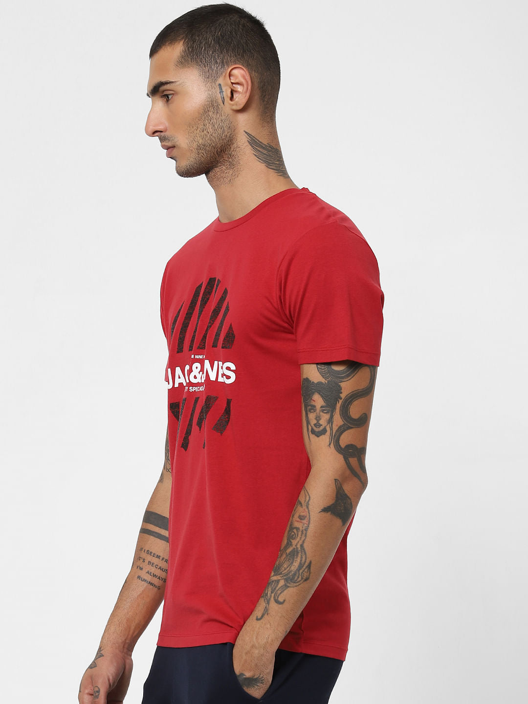 Red Logo Print Crew Neck T-shirt