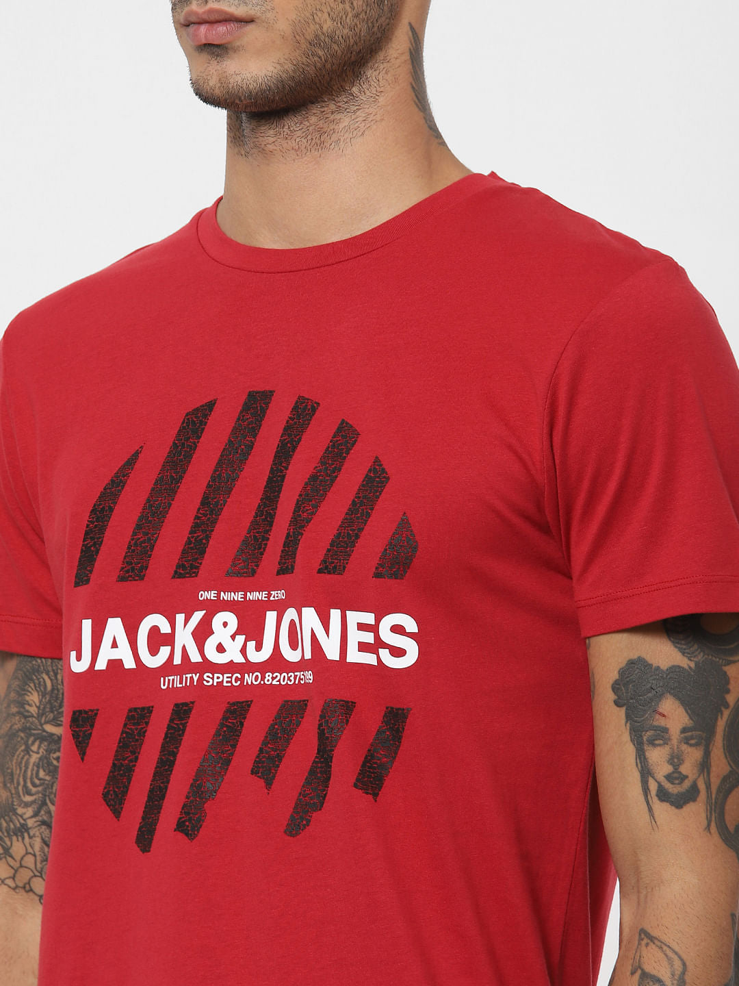 Red Logo Print Crew Neck T-shirt