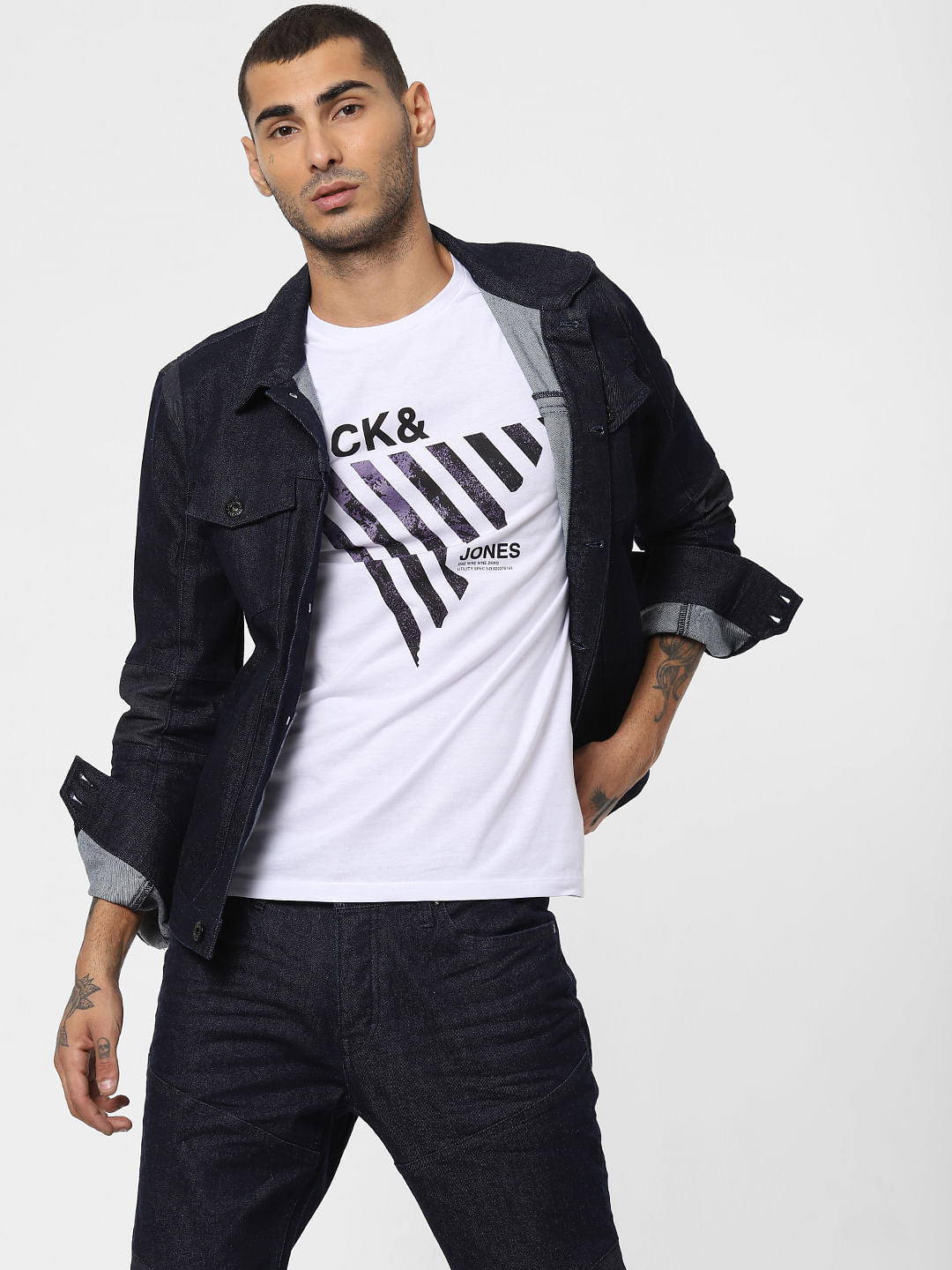 White Logo Print Crew Neck T-shirt - S