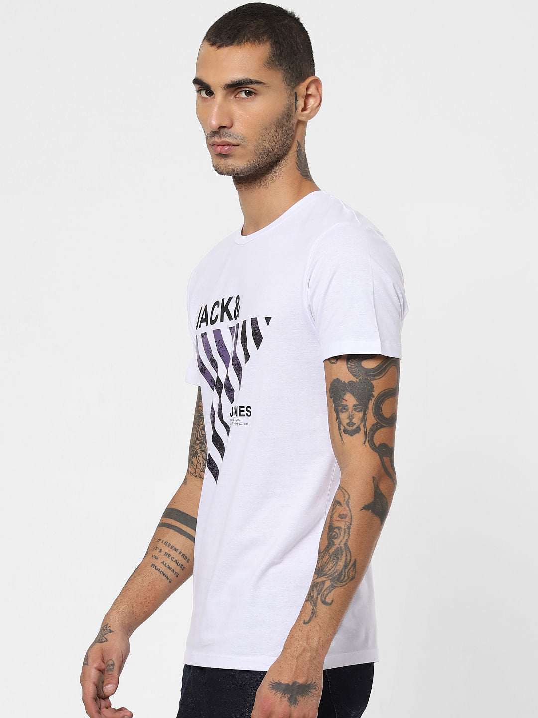 White Logo Print Crew Neck T-shirt