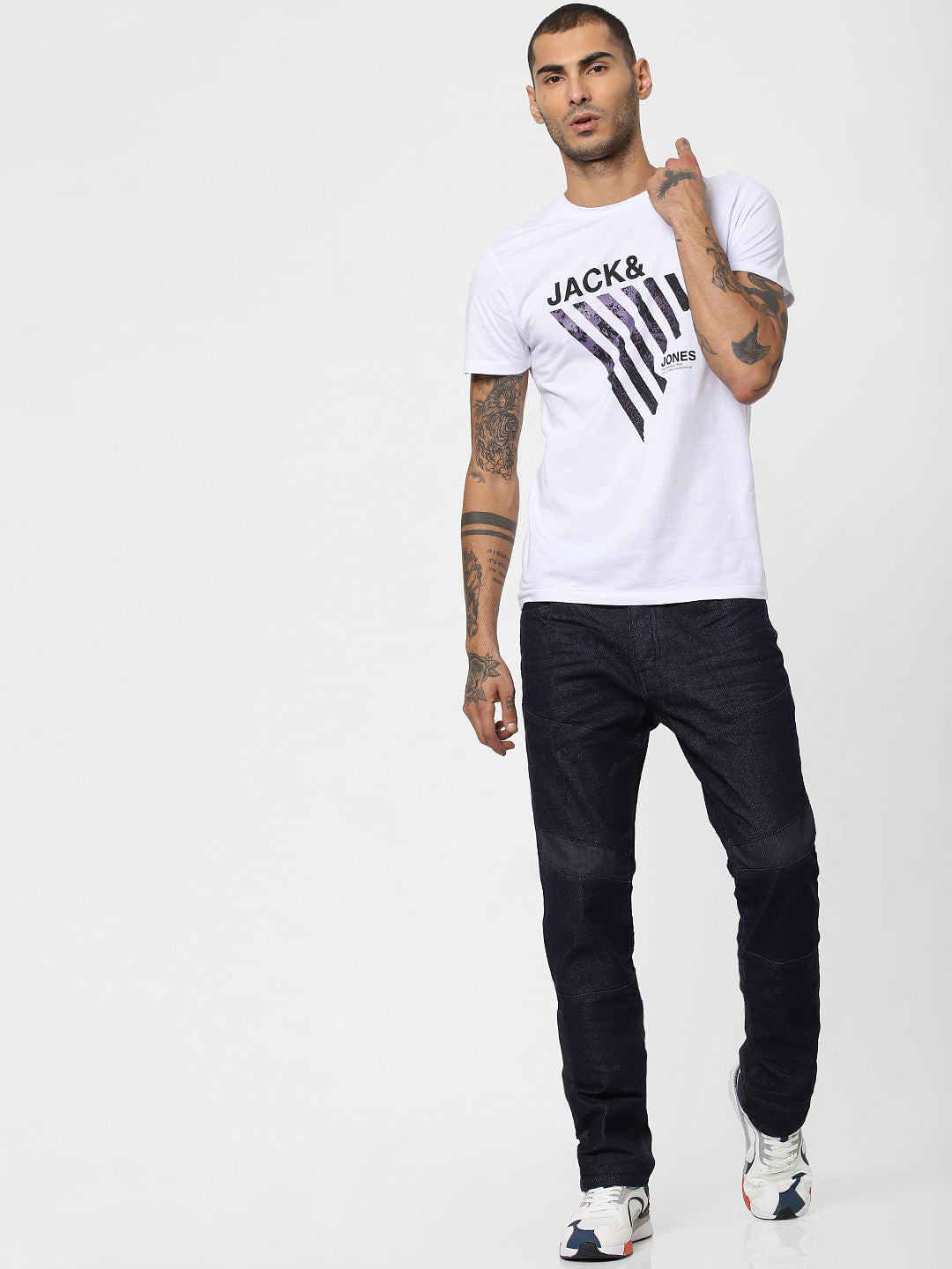 White Logo Print Crew Neck T-shirt
