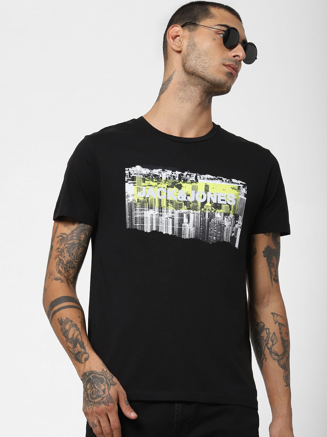 Black Landscape Print Crew Neck T-shirt - S
