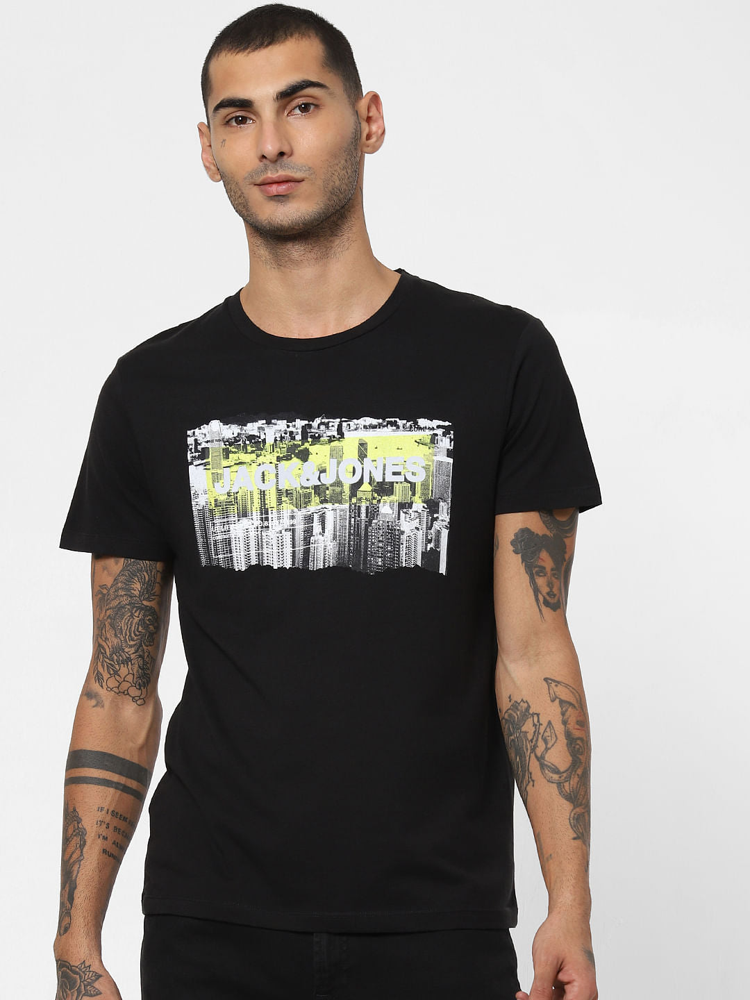 Black Landscape Print Crew Neck T-shirt