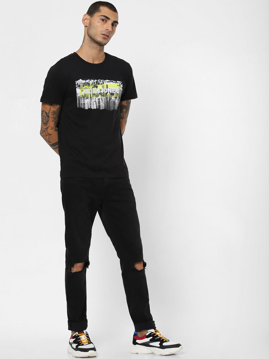 Black Landscape Print Crew Neck T-shirt