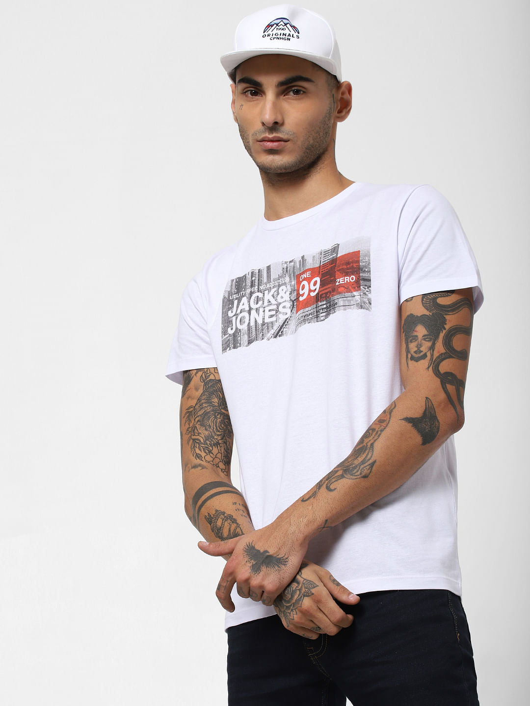 White Landscape Print Crew Neck T-shirt - S