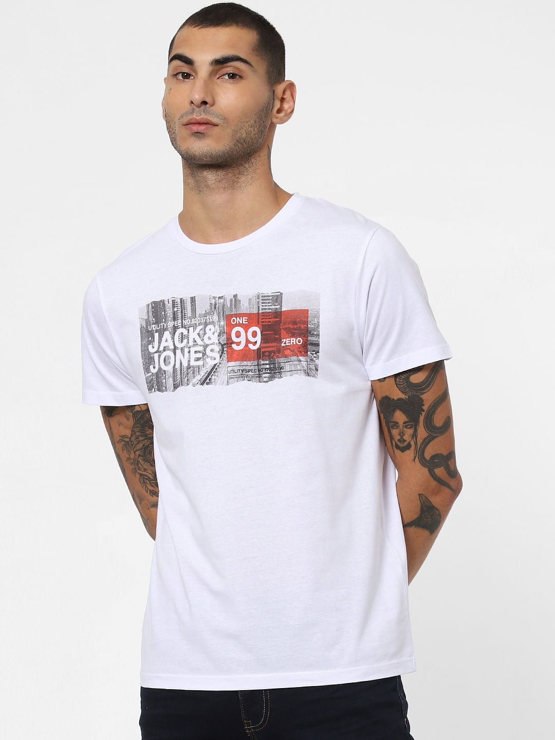 White Landscape Print Crew Neck T-shirt