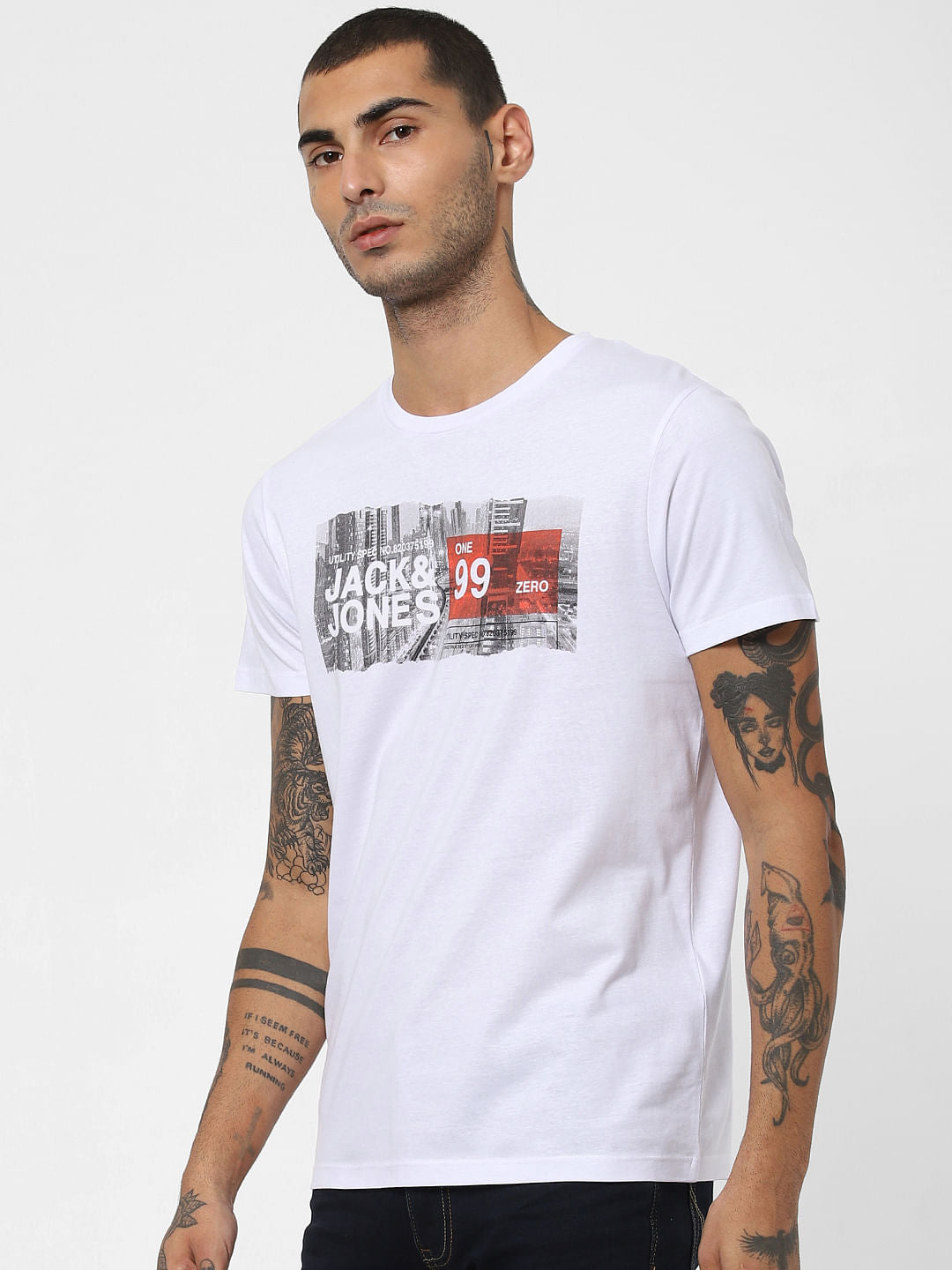 White Landscape Print Crew Neck T-shirt