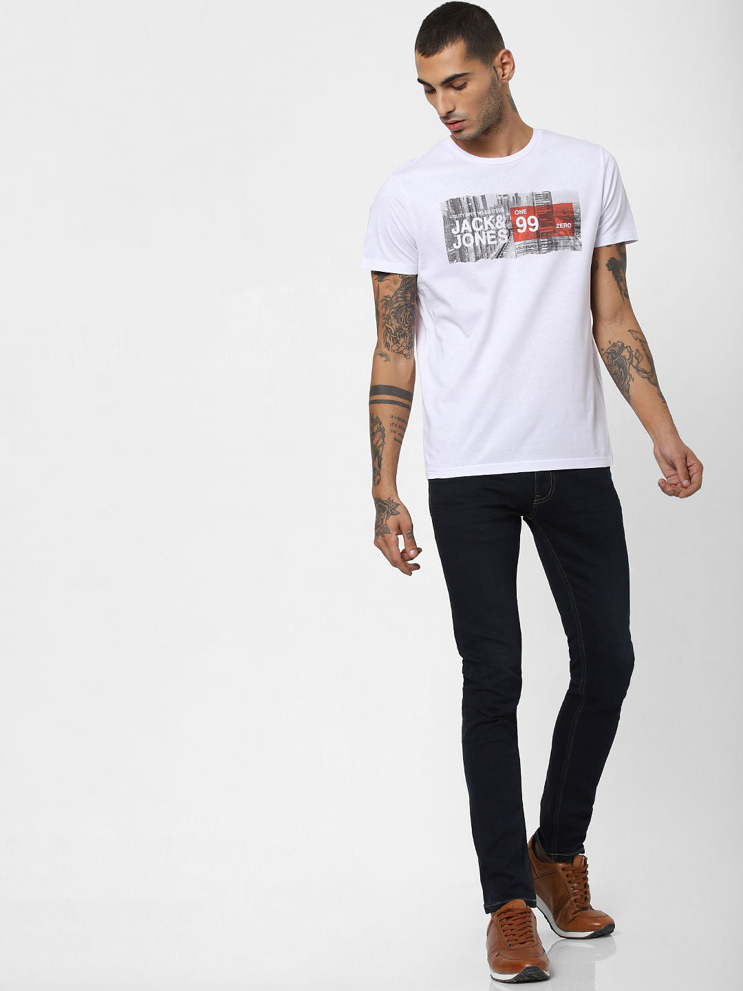 White Landscape Print Crew Neck T-shirt