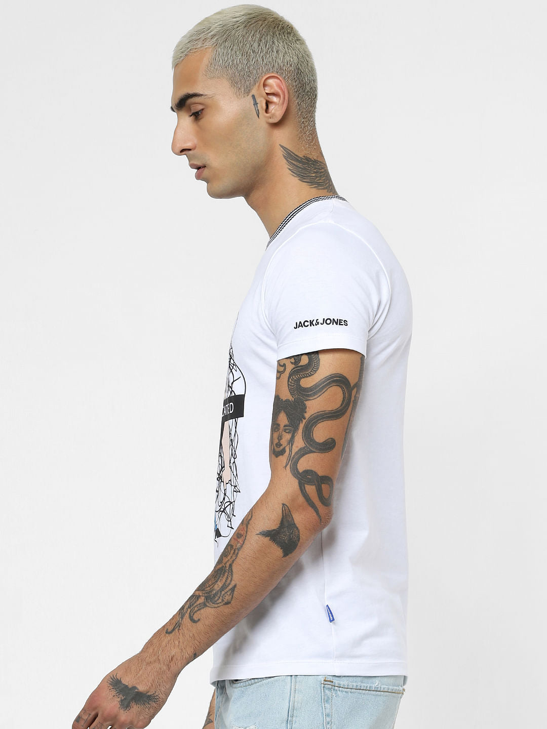 X Johnny Bravo White Graphic Print Crew Neck T-shirt