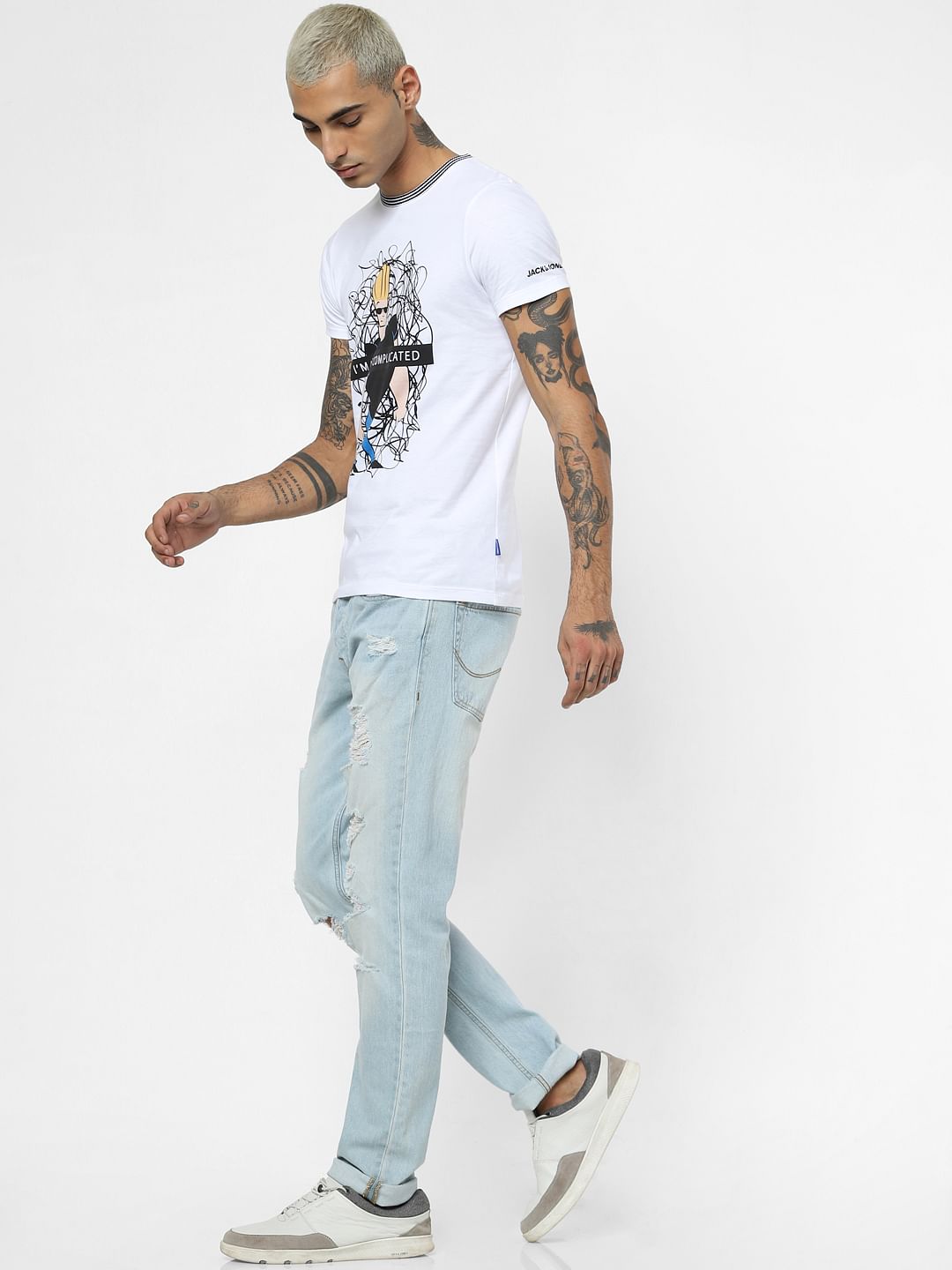 X Johnny Bravo White Graphic Print Crew Neck T-shirt