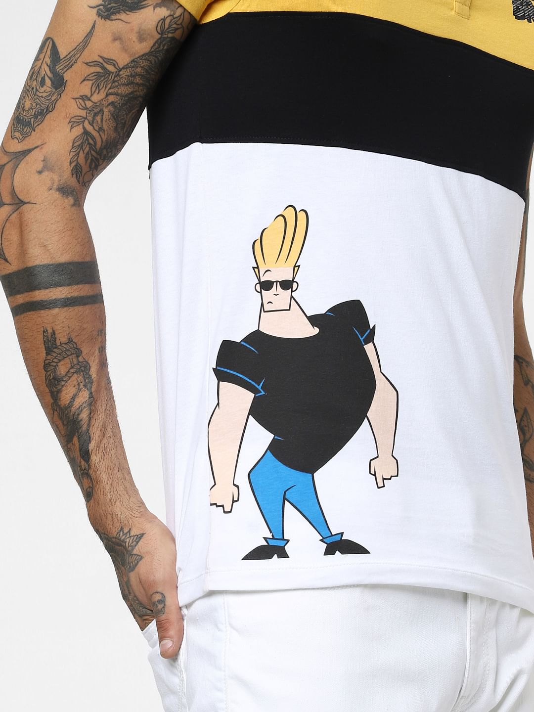 X Johnny Bravo Yellow Colourblocked Henley T-shirt
