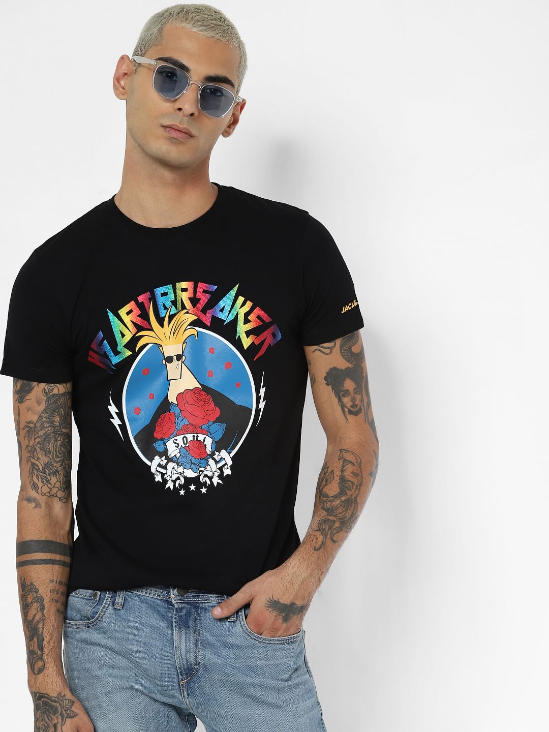 X Johnny Bravo Black Heartbreaker Crew Neck T-shirt