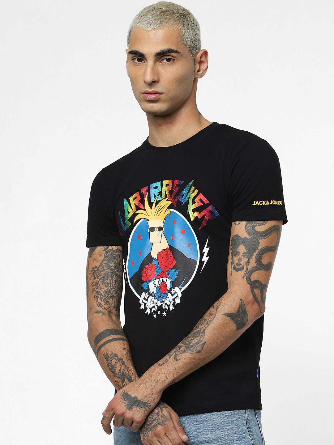 X Johnny Bravo Black Heartbreaker Crew Neck T-shirt