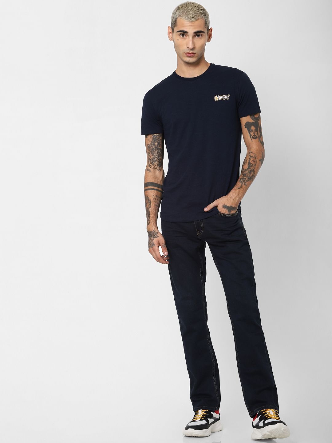 Dark Blue Mid Rise Clark Regular Fit Jeans