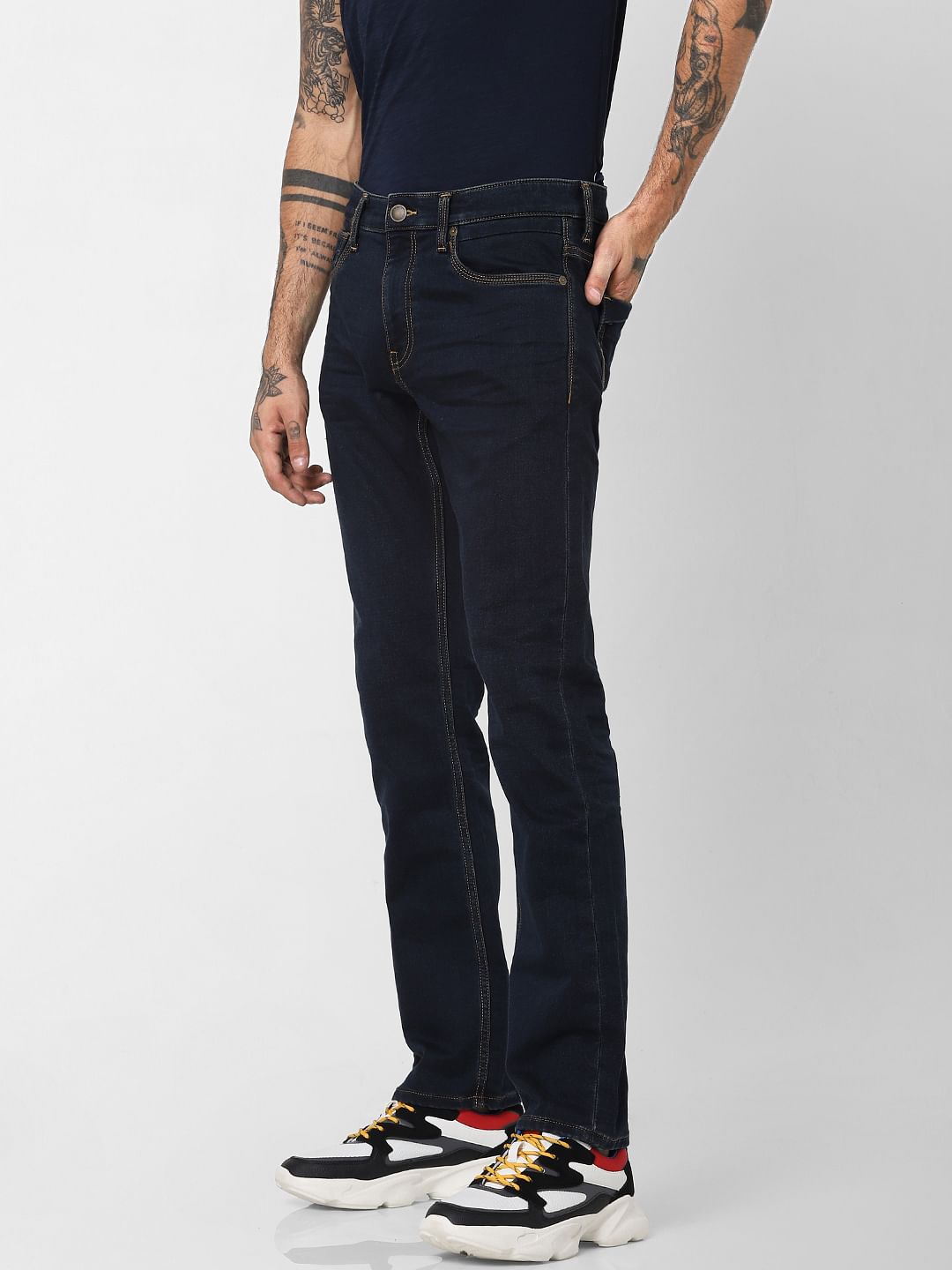 Dark Blue Mid Rise Clark Regular Fit Jeans