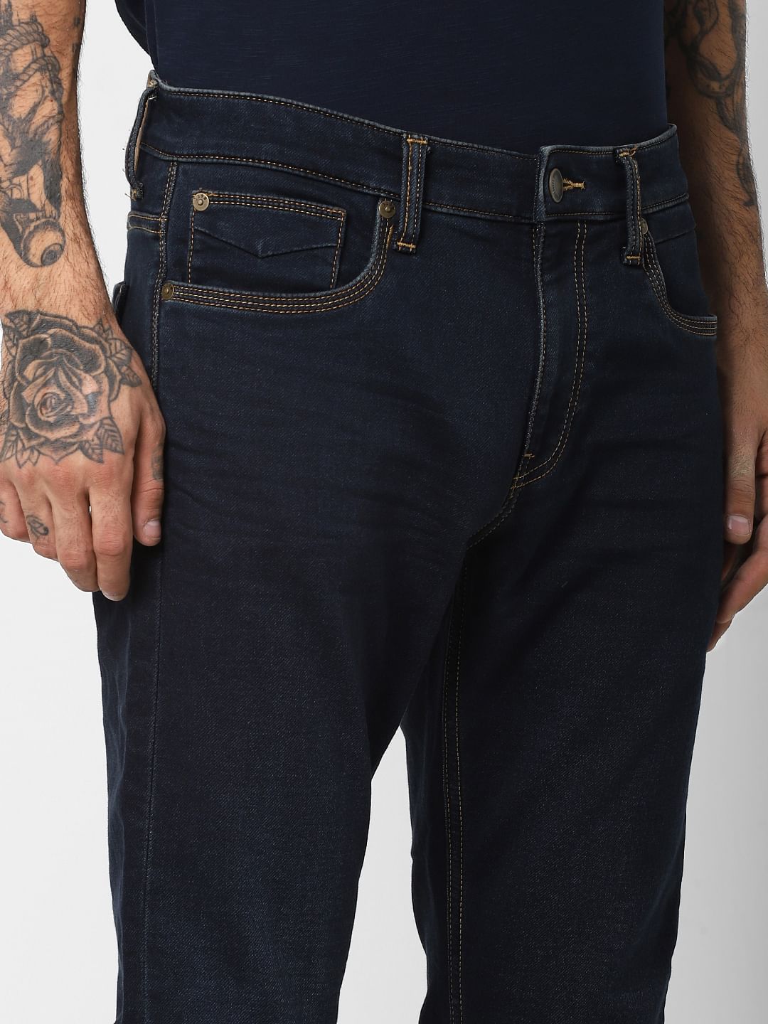 Dark Blue Mid Rise Clark Regular Fit Jeans
