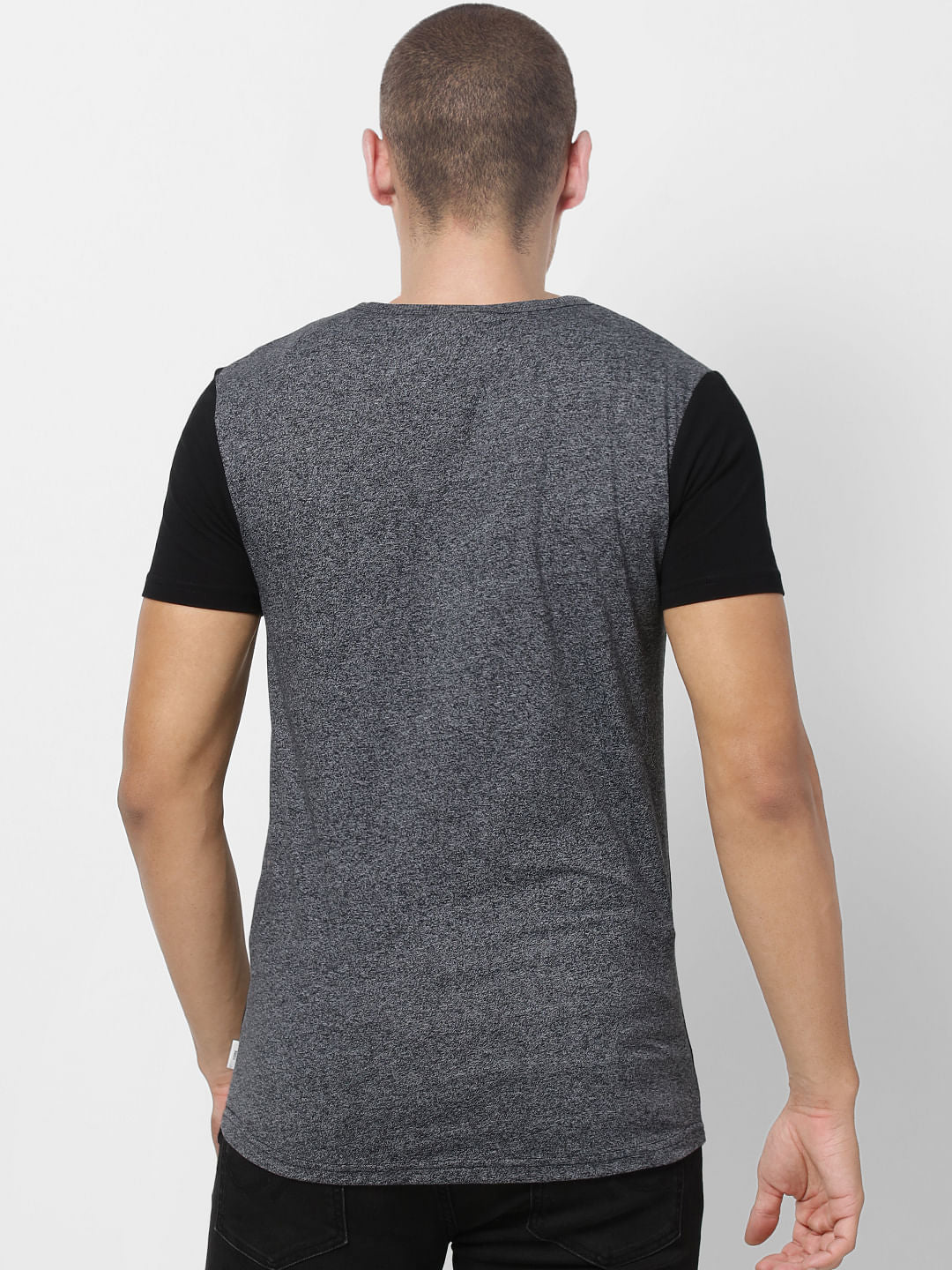 Black Colourblocked Crew Neck T-shirt