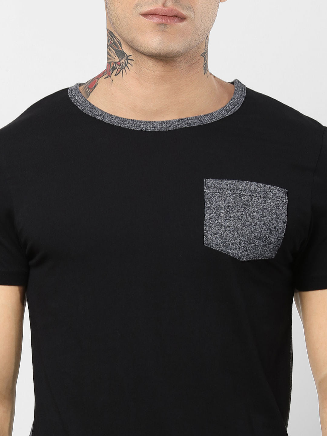 Black Colourblocked Crew Neck T-shirt
