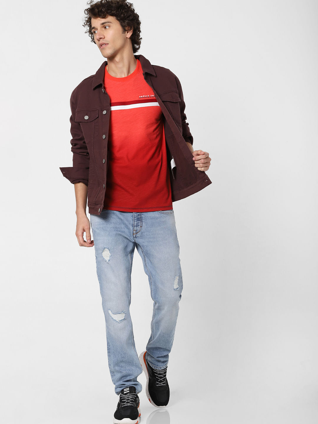 Red Logo Print Crew Neck T-shirt - S