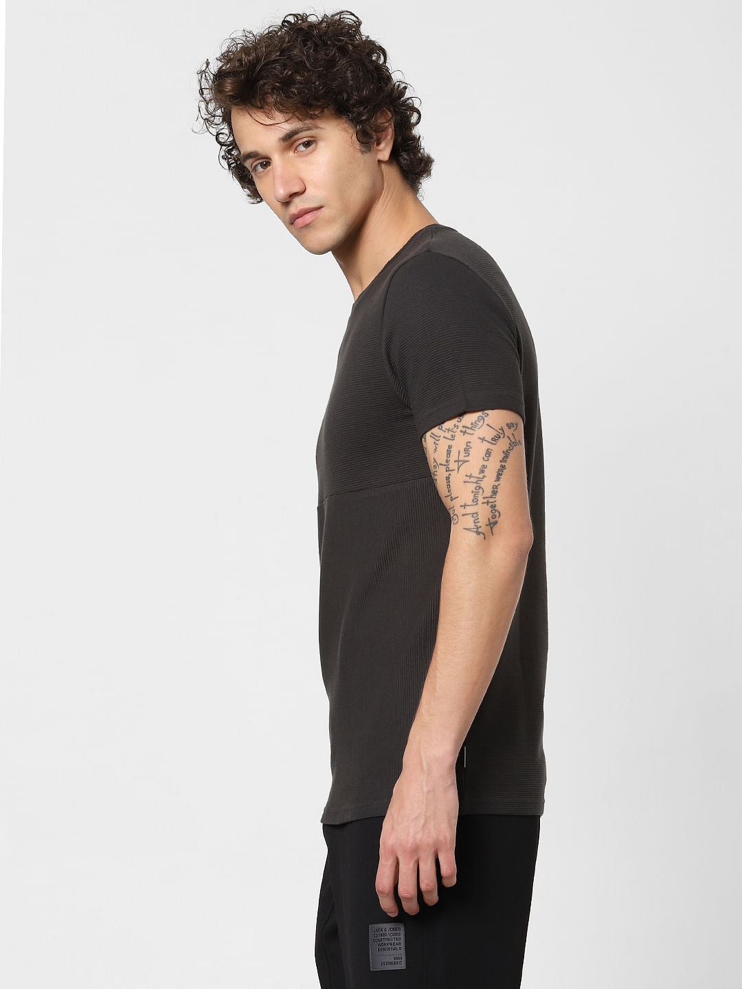 Black Textured Crew Neck T-shirt
