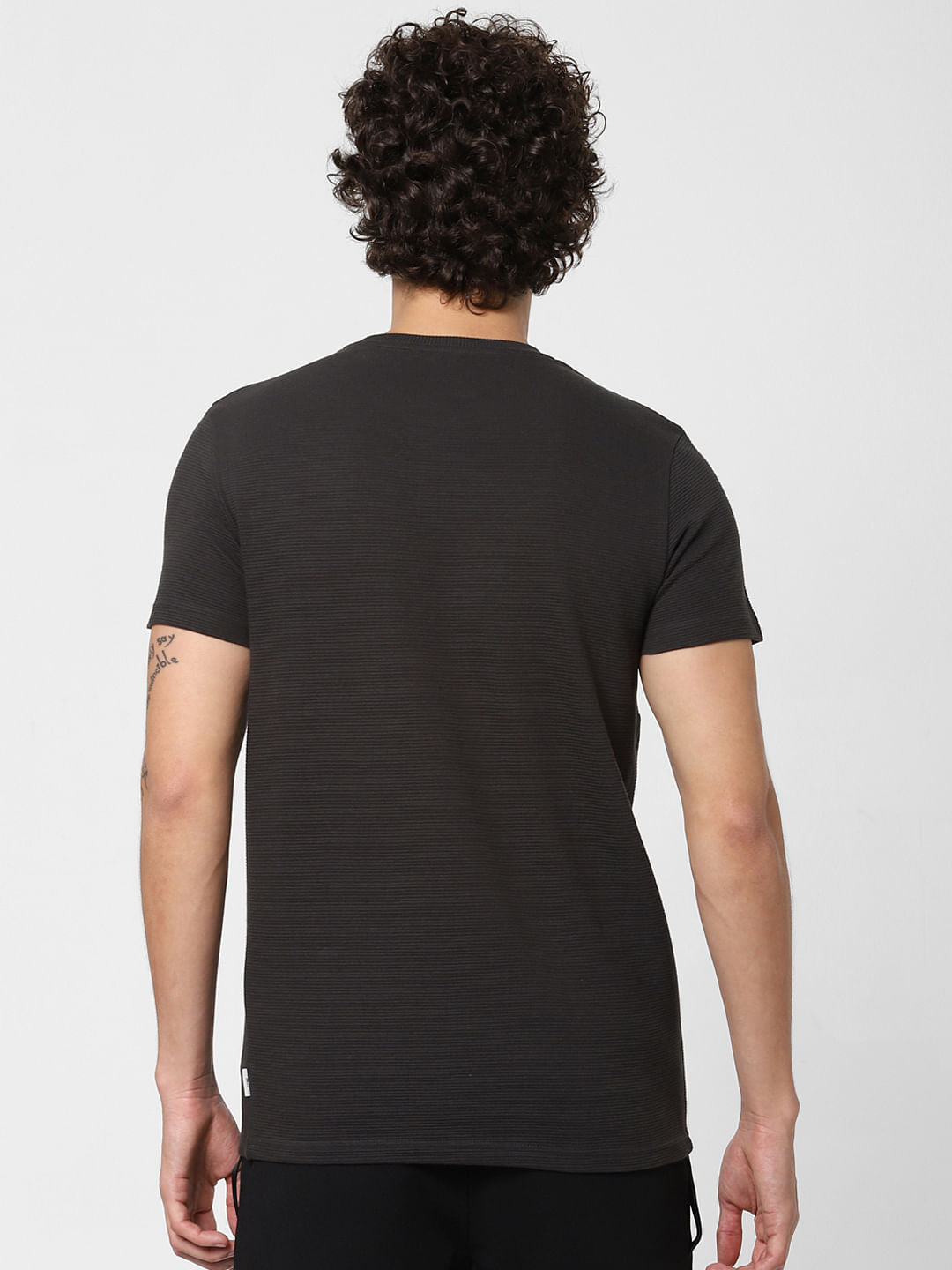 Black Textured Crew Neck T-shirt