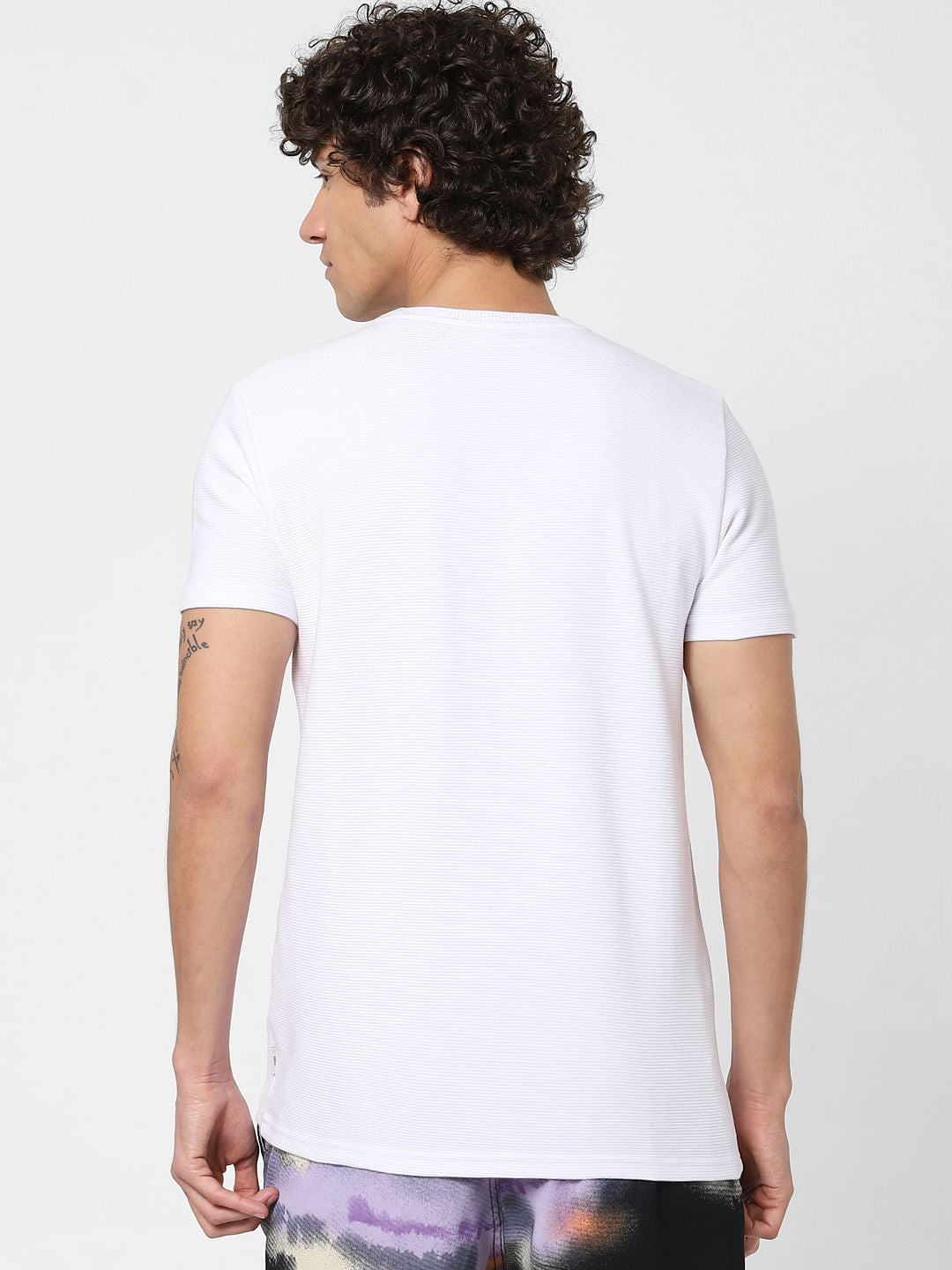 White Textured Crew Neck T-shirt